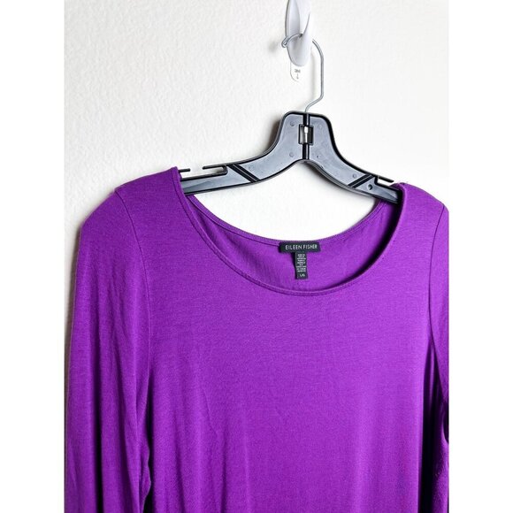 Eileen Fisher Plum Bateau NK Tunic Womens Purple Long Sleeve Asymmetrical Hem To - Picture 2 of 7